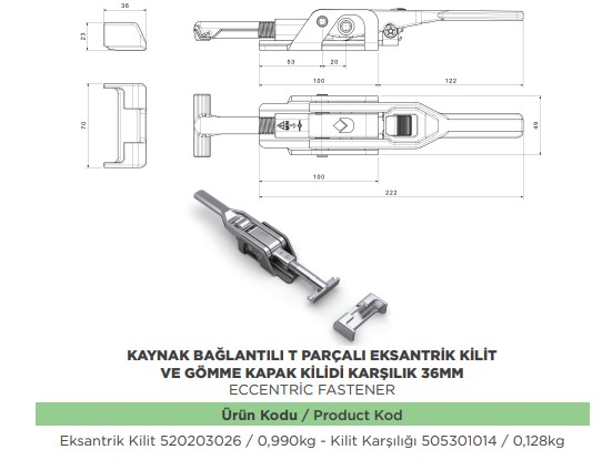 KAYNAK BAGLANTILI T PARCALI EKSANTRIK KILIT